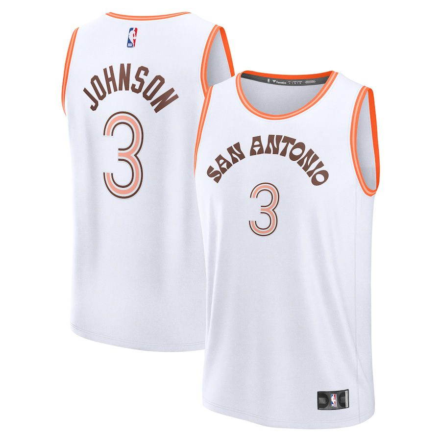 Men San Antonio Spurs #3 Keldon Johnson Fanatics Branded White City Edition 2023-24 Fast Break NBA Jersey->san antonio spurs->NBA Jersey